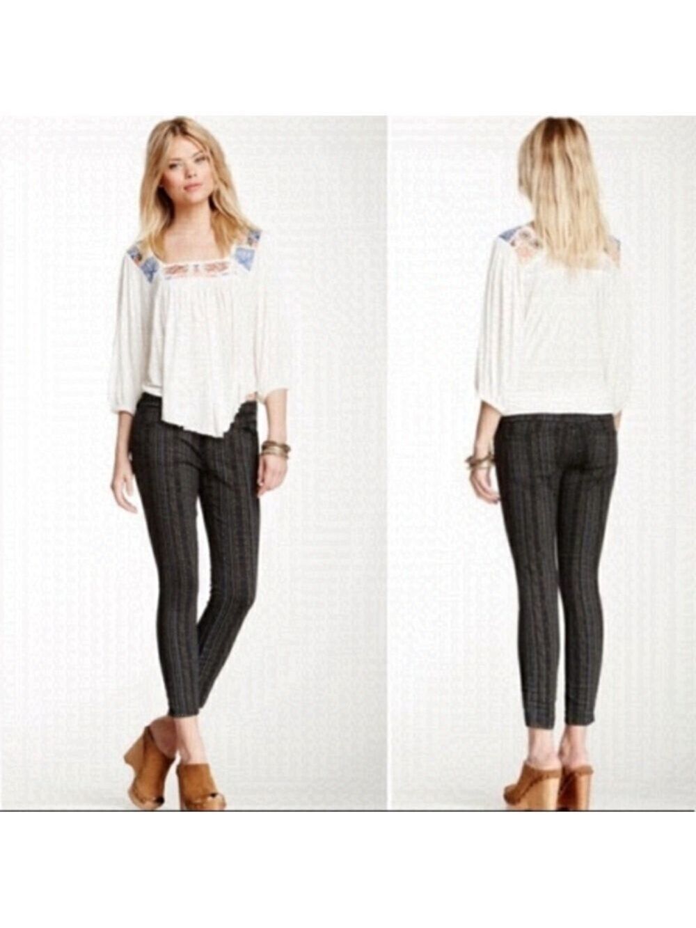 Free People Geo Stripe Skinny Jeans, size 26